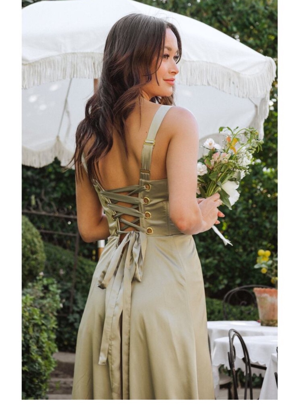 Show Me Your MuMu Clarissa Corset Moss Green Satin Lace-Up Back Dress - Picture 1 of 9